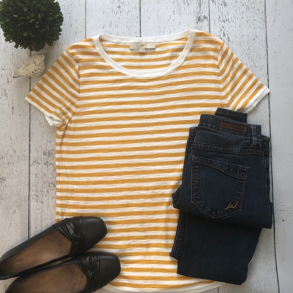 LOFT Tops - Ann Taylor Loft Gold and White Top Size M
